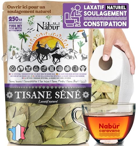 250 gr Tisane Feuille de Séné, Détox Côlon, Tisane Thé Laxatif, Sans caféine, Sans additifs - NABÜR