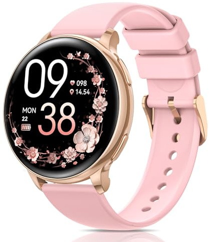 AIMIUVEI Smartwatch Damen, 1.27 HD Fitnessuhr mit Telefonfunktion, Menstruationszyklus, 120+ Sportmodi, 24H Pulsuhr, 24H SpO2, Schlafmonitor, Kalorien, Fitness Tracker, IP68 iOS Android Rosa