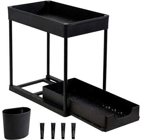 LetCast Estanteria bajo el Fregadero 2 Niveles con Bandeja Extraible Estante Organizador Mueble bajo el Fregadero Organizador Extraible Cocina Estanteria Almacenamiento Cocina y baño