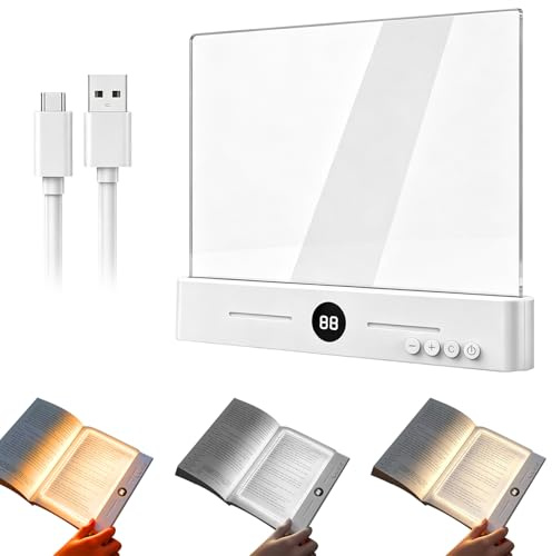 HUAJUN Luz Plana de Lectura LED Recargable con Pantalla Digital, 3 Modos de Luz Regulable para Libros en Cama y Escritorio