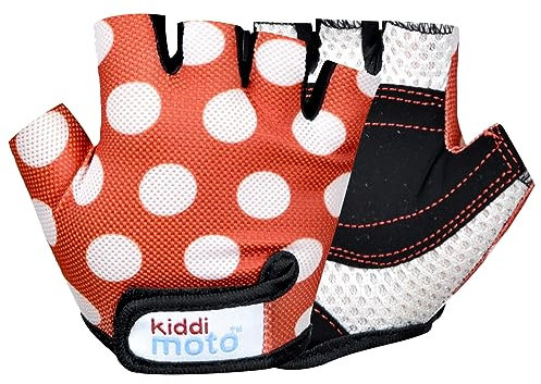 KIDDIMOTO Kinder Fahrradhandschuhe Fingerlose für Jungen und Mädchen/Fahrrad Handschuhe/Bike Kinder Handschuhe - Rote Punkte - S (2-5y)