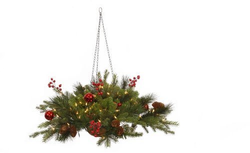 Vickerman Mixed Berry-Ball Hanging Basket with 50 Clear Lights, 12 by 30-Inch