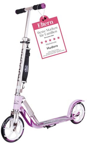 HUDORA BigWheel Scooter 205 - Stabiler Aluminium-Roller - Höhenverstellbarer & zusammenklappbarer Cityroller - Kinder- & Erwachsenenroller für bis zu 100kg - Tretroller mit Ständer