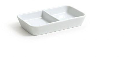 LATTICE Double Dip Dish Tray - x 6 - Porcelain Dipping Dish for Service Sauces, Oil or Condiments 4.75 / 12x7x2.5cm -Set of 6-