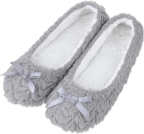 MIXIN Hausschuhe Damen Warm Weiche Pantoffel Home Ballerina Slippers für Drinnen Grau EU 40