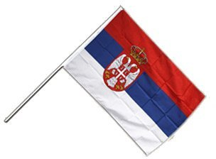 Flaggenfritze® Große Stockflagge Schwenkflagge Serbien mit Wappen 60 x 90 cm