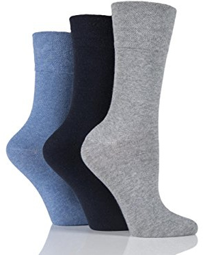 Gentle Grip Ladies 3 Pair Plain Cotton Diabetic Socks, 4-8 Ladies, Blue/Grey/Black