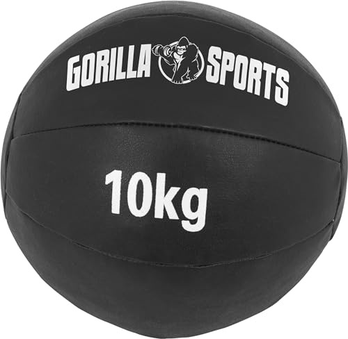 Gorilla Sports® Medecine Ball - Individuell/set 1/2/3/4/5/6/ 7/8/9/10 kg vikt, Ø 29 cm, halkfri, svart - slamboll, viktbollar, för fitness, styrketräning, gym