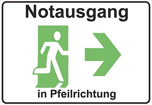 Schild Hinweisschild Hinweis Notausgang in Pfeilrichtung Rechts Ausgang Not