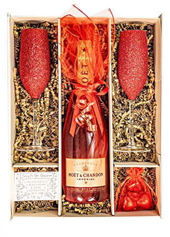 Moët & Chandon 75cl Sparkling Red Valentines Day Gift Set Hamper With 2 Matching Sparkling Champagne Flutes Fully Gift Boxed - Birthday, Anniversary, Thank You Gift For Him and Her
