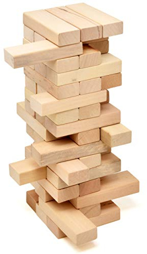 Number 1 in Gadgets Timber Tower Wood Block Stacking Game, 48 Piece Classic Wooden Blocks for Building, Toppling and Tumbling Games, Deluxe Stacking Game