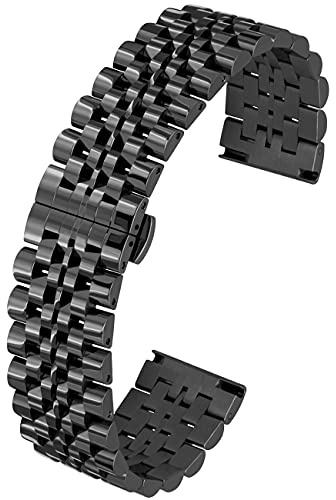 Kai Tian Flexibles Armband Poliert 7 Reihen 20mm 22mm Edelstahl Uhrenarmband Schnellverschluss Metall Armband Faltschließe Schwarz Silber Blau Gold Roségold