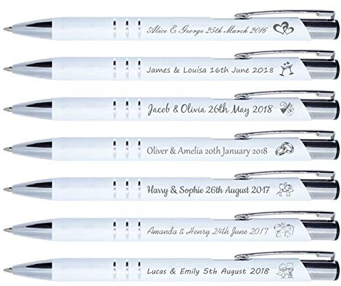 DECORS concept Stylo Personnalisé en Métal Blanche - Lot de 50 - Cadeau Personnalisé pour Invités de Mariage, Anniversaire, Communions