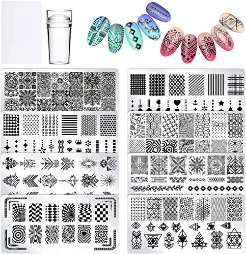 PHOGARY maniküre Stempel schablonen 8er model Nagel Kunst Schablone Stamping Nagel Bildstempel Schablone Metallplatten Nagel Tattoo