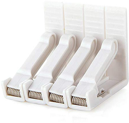 4 Stück Tischdeckenklammern, Weiß Kunststoff Clips, Verstellbare Hohe Klemme, Stützschreibtischstärke MAX ca.4,5cm, Tischtuchklammer für Garten, Picknicks, Party, Küche und Restaurant. 5,8*5,8*1,5cm