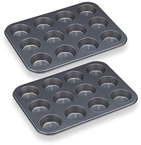 Relaxdays Muffinsform, set om 4, 12-pack, non-stick-beläggning, kolstål, cupcakes, Ø 6,5 cm, grå