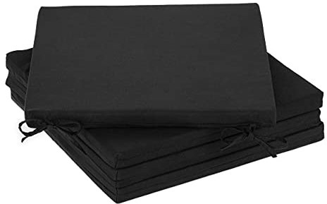 Relaxdays Stuhlkissen 4er Set, 39,5x39,5 cm, Sitzkissen mit Bändern, Indoor & Outdoor, Polyester, Stuhlpolster, schwarz