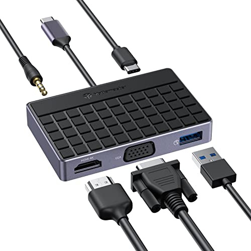 Yottamaster USB C Hub, 5-in-1 USB C Adapter, 100W Power Delivery USB3.0 Typ C Dock, Kompatibel mit Windows/Mac OS/Android unterstützt 4K@30Hz HDMI/VGA/3.5mm Audio