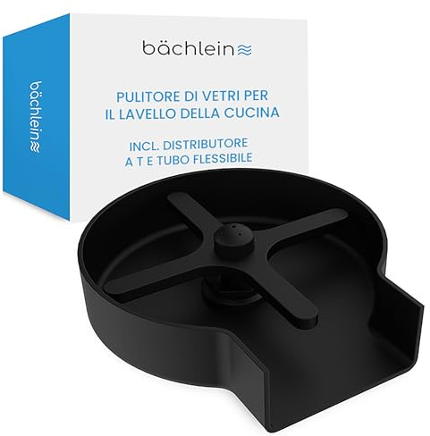 Bächlein Glasreiniger (Matt Schwarz) Glasspüler aus Edelstahl - Gläserdusche inklusive T-Verteiler und Flexschlauch - Automatischer Spüler für die Küche