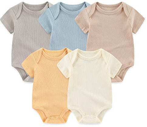 Chamie Newborn Baby bodysuit kortärmad för baby pojkar och flickor 0–12 m, 5-pack, Flerfärgad solid onesie 3, 9-12 Månader