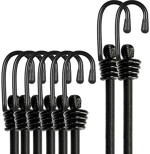 BEXSLE Bungee Cords with Hooks, Heavy Duty Outdoor Elastic Bungee Straps，No Odour Industrial Grade Bungee Rope for Securing Tarps, Luggage,Tents, Bikes or Garden Tidying 24in6pcs + 48in2pcs (Black)