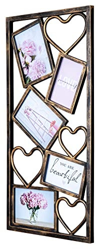 Cadre photo 5 photos 10 x 15 cm 13 x 18 cm Cœur cuivre noir Galerie Décoration murale Collage