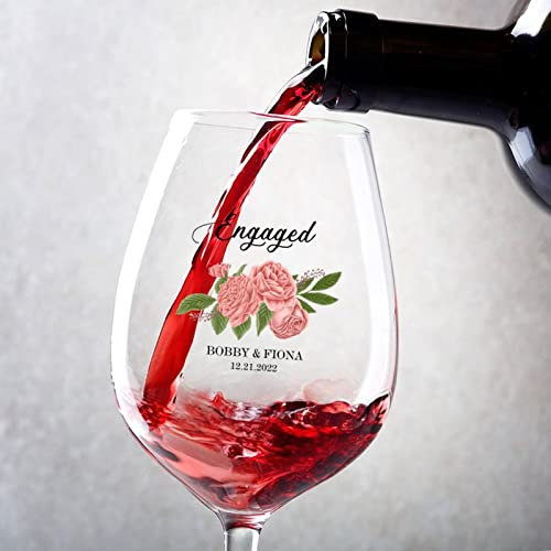 Rimego Lot de 2 verres à vin rouge ou blanc - Souvenir daté pour couple nouvellement fiancé - Verres à vin rouge ou blanc - Verres à pied classiques et durables - 325 ml