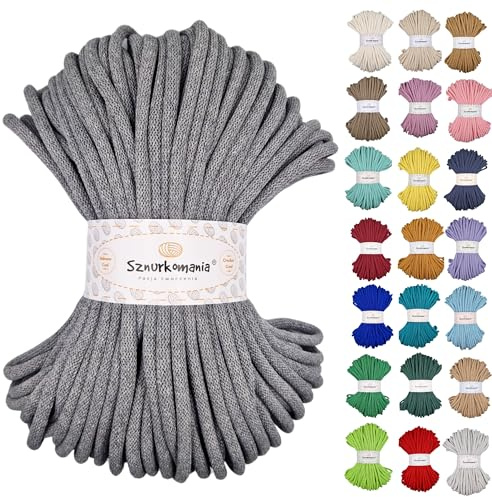 Sznurkomania, Baumwollkordel 9mm 50m, viele Farben, Makramee Garn, Baumwollgarn, geflochtene Baumwollkordel 9mm mit Kern, Häkelkordel, Kordel 9mm, gehäkelte Tasche (Dunkelgrau)