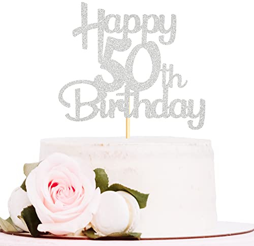 Sotpot 50th Birthday Cake Topper Silver Glitter 1pack for Birthday Party Anniversary Party Supplies