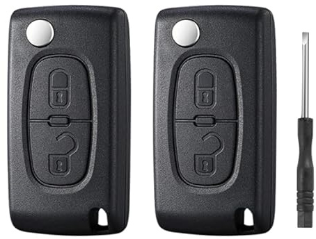 Betterher 2 stück Klapp Schlüssel Gehäuse Funkschlüssel 2-Tasten Fernbedienung Autoschlüssel Rohling kompatibel mit Citroen Peugeot mit Batteriehalter-0536 HU83