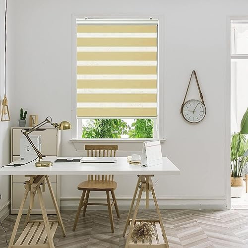 Jalousette 70 x 240 cm Sichtschutz, Lichtschutz, Blendschutz Day + Night Plissee Falt-Rollo Inkl. Aller Montage-Teile für Schlafzimmer, Wohnzimmer, Sandgelb