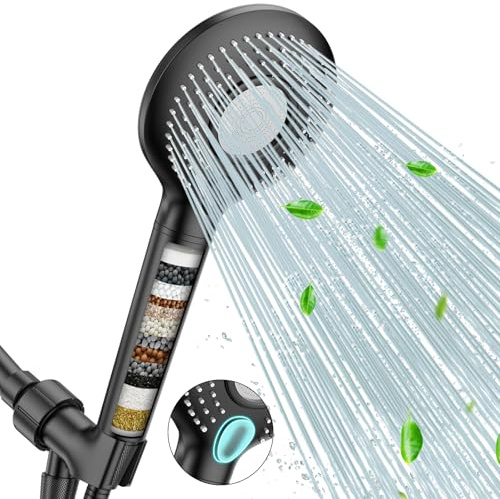 FEELSO Filtered Shower Head with Handheld, High Pressure 3 Spray Mode Showerhead with 60 Hose, Bracket and 15 Stage Water Softener Filters for Hard Water Remove Chlorine and Harmful Substance