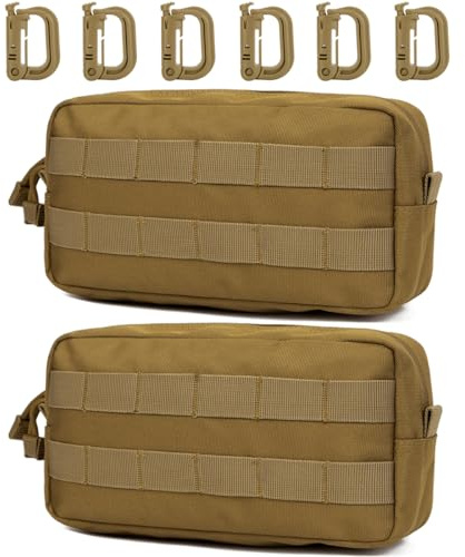 MUCHER Molle Tasche Taktische Hüfttaschen EDC Utility Bauchtasche Hüfttasche mit 3 Haken für Outdoor Wandern Jagdcamping Training (B - Khaki - 2 Stück)