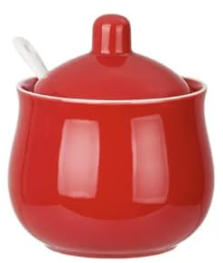 Sucrier en céramique, pot à épices, sucrier macaron avec couvercle et cuillère, boîtes à sucre à café en céramique de 250 ml, pot à sucre coloré rouge 250 ml (couleur : rouge, taille : 250 ml) (Color