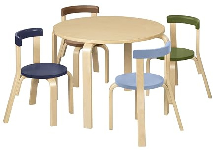 ECR4Kids Bentwood Table and Curved Back Chair Set, Kids Furniture, Earthtone, 5-Piece
