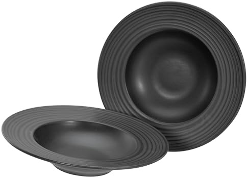 CreaTable, Lava Stone Black, Pastateller 2 teilig aus Steinzeug | Geschirrset, 21824