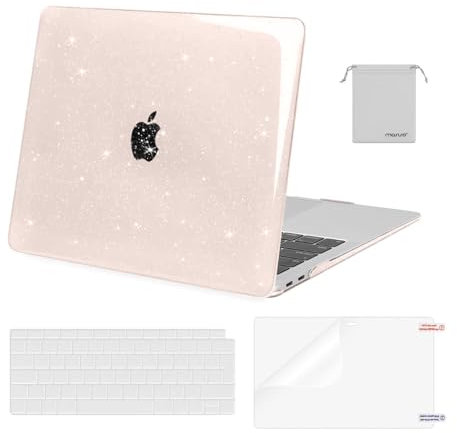 MOSISO Kompatibel mit MacBook Air 13 Zoll Hülle 2021 2020-2018 A2337 M1 A2179 A1932 Retina Display, Sparkly Glitter Plastik Hartschale&Tastaturabdeckung&Displayschut&Lagerung Tasche, Kreide Rosa