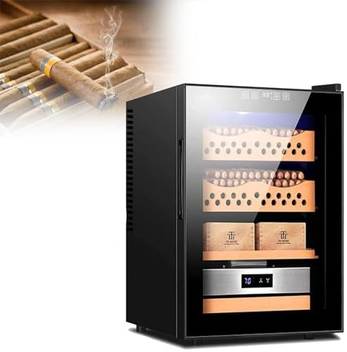DDZJTPP Zigarren-Humidor, Zigarrenkühler/Schrank, Schwarzer Zigarren-Humidor, Zigarren-Weinschrank Mit Konstanter Temperatur, Glastür Vorne, Leiser Betrieb, Temperatureinstellun,B