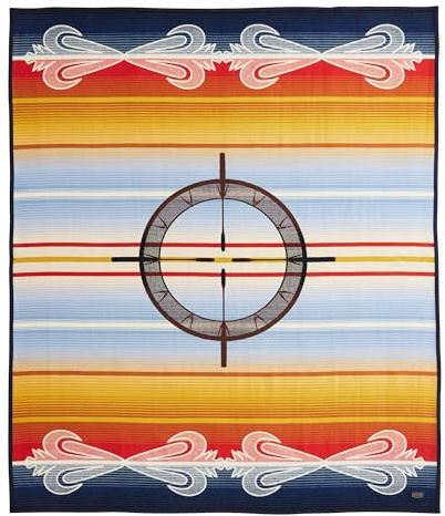 Pendleton American Indian College Fund Blanket - 64 x 80 Wool Cotton Soft, Reversible Blanket, Ultrasuede Binding, Made in USA - Drum Keepers