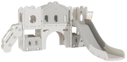 Nine point nine Toddler Slide, Kids Slide and Swing Set, Baby Freestanding Slides, Child's Garden Slides Play Set, Indoor Outdoor Kid Play Equipment Playground Activity Center (Aisle-Grey White)