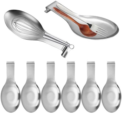 GIWOSK 8 Stück Edelstahl-Löffelablage, großer Löffelspatel, Schöpflöffelhalter für Küche, Theke, Herd, robuste Utensilienablage, Servierlöffelablage für Zuhause, Buffet, Silber
