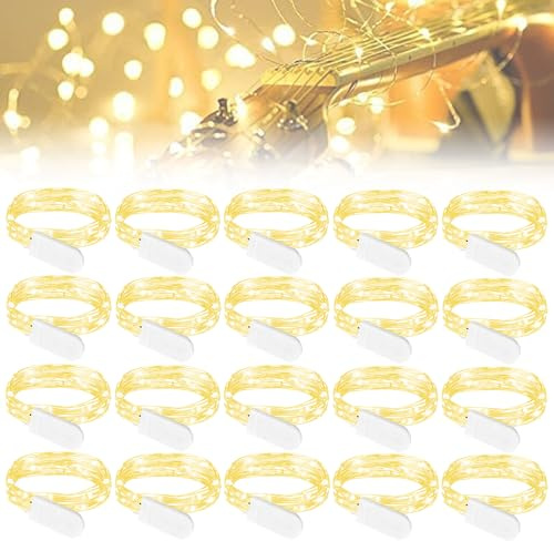 WIYETY Lichterkette Außen Batterie 20 Stück Warm Weiß Mini Led Lichterkette, 2M 20 LEDs Led Lichterkette mit Batterie für DIY, Party, Flasche,Geschenk Deko,Hochzeit, Party,Weihnachten