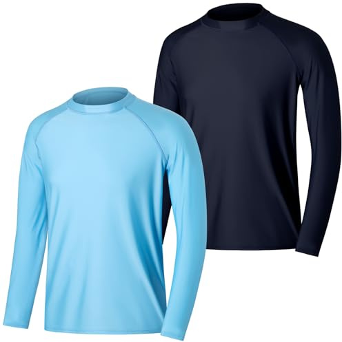 MASOCIO 2-pack herrbadskjortor utslag väst UPF 50+ långärmad stretchig snabbtorkande badtopp, Blå/marinblå, XL