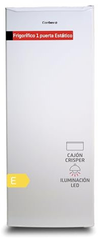 Corberó - Frigorífico 1 Puerta | CCLH14324W | 55,5x54,5x143 | Capacidad 242L | Luz Interior | Crisper | Estantes de Cristal | Puerta Reversible | Patas Niveladoras | 40 Db | Blanco