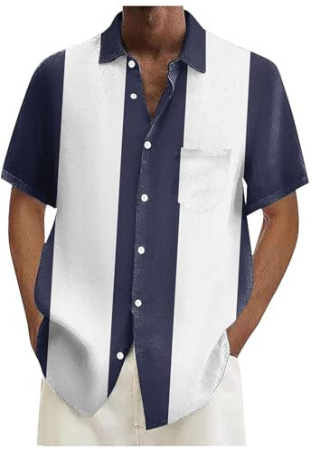 SRZYMJ Mittelalter Tunika Herren Vintage Kleidung - Mittelalter Hemd Leinenhemd Sommer Hemden Renaissance Steampunk Piraten Hemd Herren Trachtenhemd Grün Kariert Beachvolleyball Shirt Marine 3XL