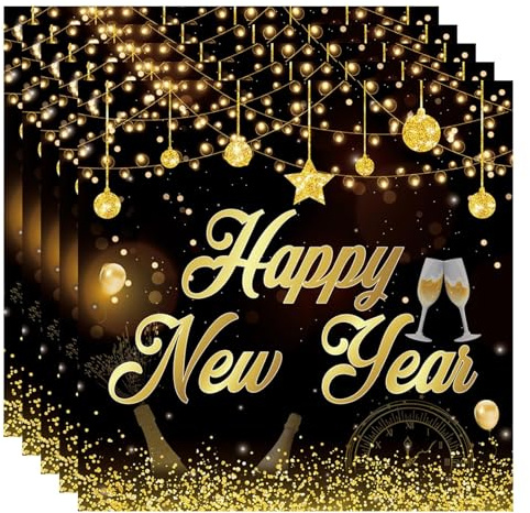 40 Stück Servietten Silvester Deko 2026, Neujahr Papierservietten | Happy New Year Servietten Silvester Deko Neujahr Tischdeko Schwarz Gold silvester 33x33cm