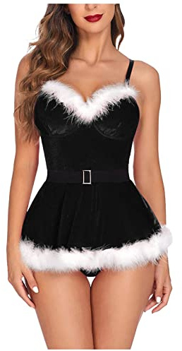 Gyaimxfu Ensemble de lingerie de Noël pour femme - Rouge - Lingerie de Saint-Nicolas - Vêtements de nuit pour festival - Bodydoll de Noël - Costume de Noël - Lingerie confortable - Robe de nuit