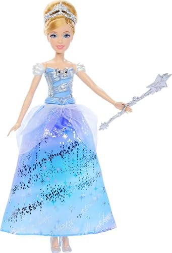 Mattel Disney Princess Askungen-modedocka i klänning med ljusfunktion, ljud och aktivering med magiskt trollspö, Askungen i förtrollande balklänning, inspirerad av filmen, JBF94