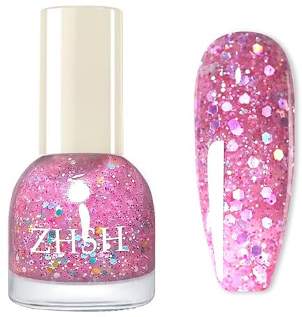 Light Pink Glitter Nail Polish - Quick Dry Natural Varnish With Sparkly Finish - Long Lasting for Non UV Nail Art