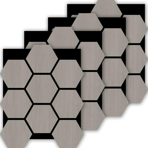 dedeco Akustikpaneel Hexagon 4er-Set - Farbe Grey Oak | Schallabsorption, Lärmschutz, Wandverkleidung & Deckenpaneel | Holzoptik, Schalldämmung, Akustikverbesserung | Dekoratives Design, Raumakustik